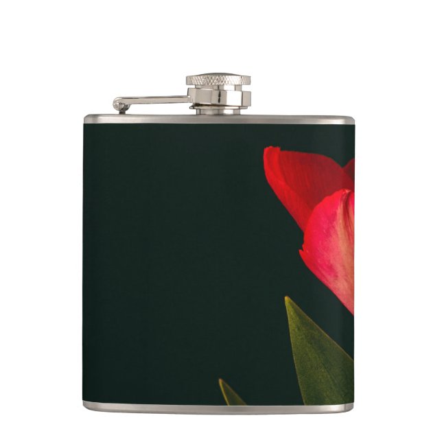 Single Red Tulip Hip Flask (Front)
