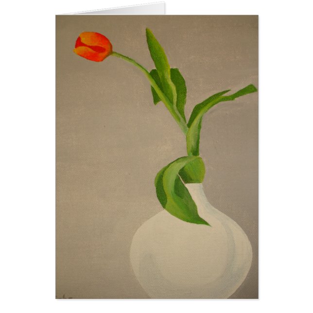 Single Red Tulip In A White Vase (Front)
