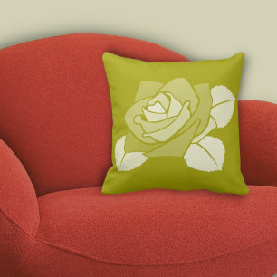 Single Rose Citron-Yellow Floral Pattern Cushion