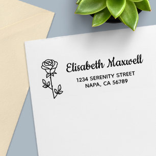 Single Rose Return Address Self-inking Stamp