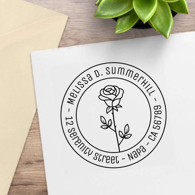 Single Rose Round Address Rubber Stamp (Creator Uploaded)