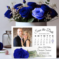 Single Royal Blue Rose Wedding Calendar & Photo