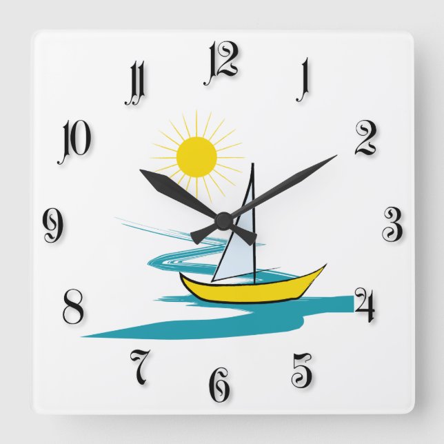Single sailboat square wall clock (Front)