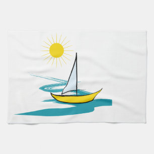 Single sailboat tea towel