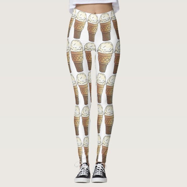 Single Scoop Vanilla Ice Cream Cone Cones Foodie Leggings (Front)