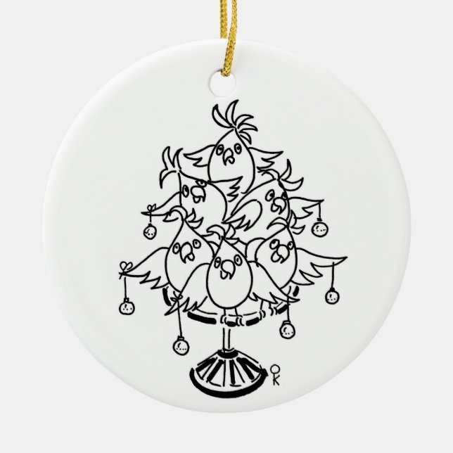 Single sided Cockatoo Christmas Tree Ceramic Tree Decoration (Front)