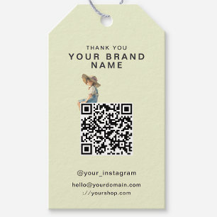 Single-Sided Sage Green QR Code Custom Logo Thanks Gift Tags