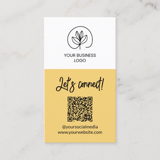 Single Sided Soft Yellow Let's Connect QR Code Business Card (Front)