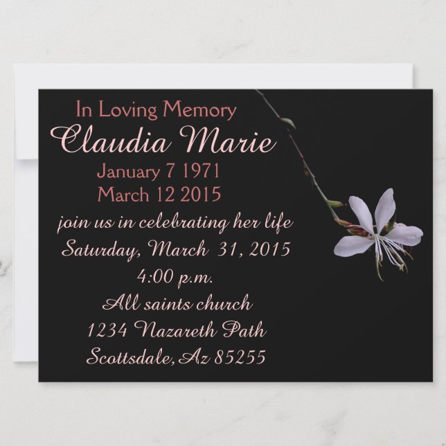single small flower funeral invitation (Front)
