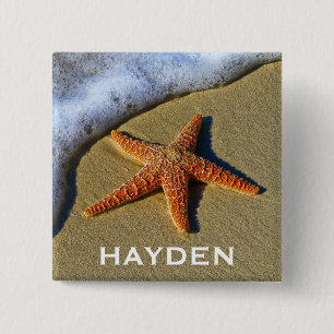 Single Starfish on Beach Personalised 15 Cm Square Badge