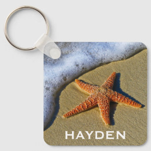 Single Starfish on Beach Personalised Key Ring