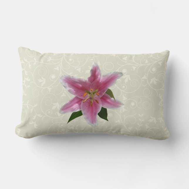 Single Stargazer Lily Lumbar Cushion (Front)