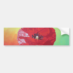 Single Stem Poppy On Red Green And Orange Backgrou Bumper Sticker