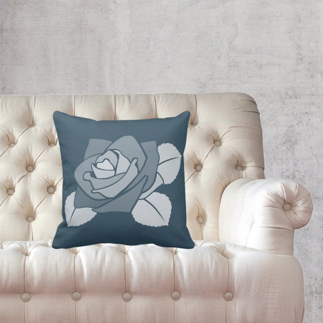 Single Stylised 3 Leaves Blue Rose Blossom Cushion (Creator Uploaded)