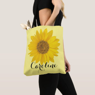 Single Sunflower with Custom Name Tote Bag