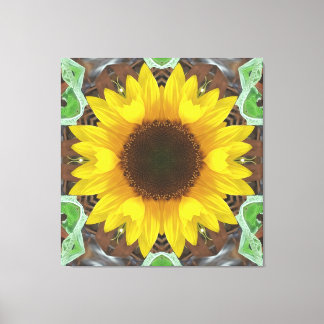 Single Sunflower with Mint Leaves Canvas Print