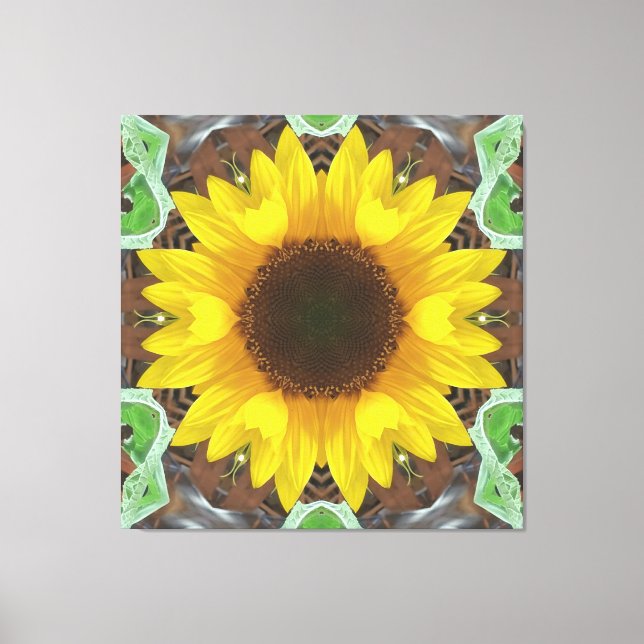 Single Sunflower with Mint Leaves Canvas Print (Front)