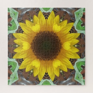Single Sunflower with Mint Leaves Jigsaw Puzzle