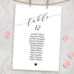 Single table wedding seating chart, elegant font invitation