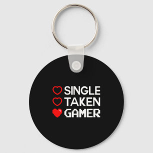 Single Taken Gamer Valentines Day Gaming Heart Fun Key Ring