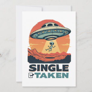 Single Taken Spaceship Abducting Alien Valentine Thank You Card