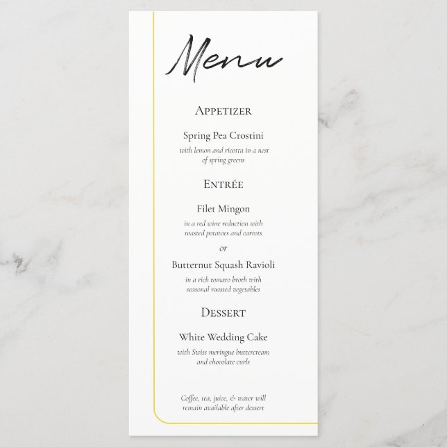 Single Thread of Gold Wedding Menu (Front)