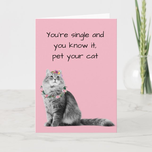 Single Valentine's Day Cat Lover Funny Card (Front)