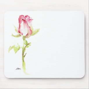 Single Watercolor Pink Red Rose Handpainted Mouse Pad