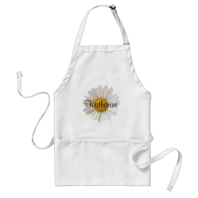 Single White Daisy Flower Your Name Floral Standard Apron (Front)