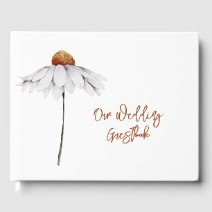 Single White Daisy Wedding Guest Book