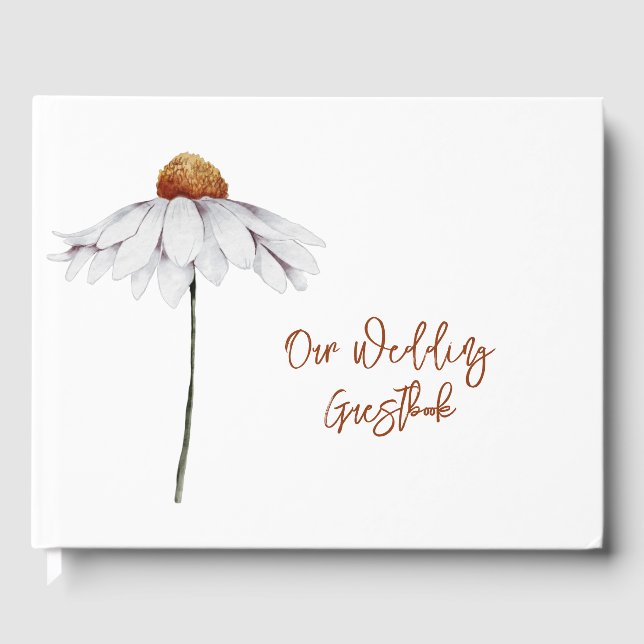 Single White Daisy Wedding Guest Book (Front)