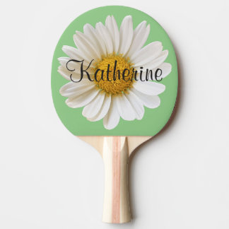 Single White Daisy with Custom Name Sage Green Ping Pong Paddle