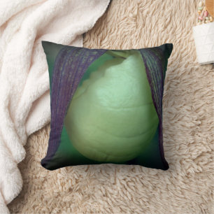 Single White Lady Slipper Orchid Flower Close Up Cushion