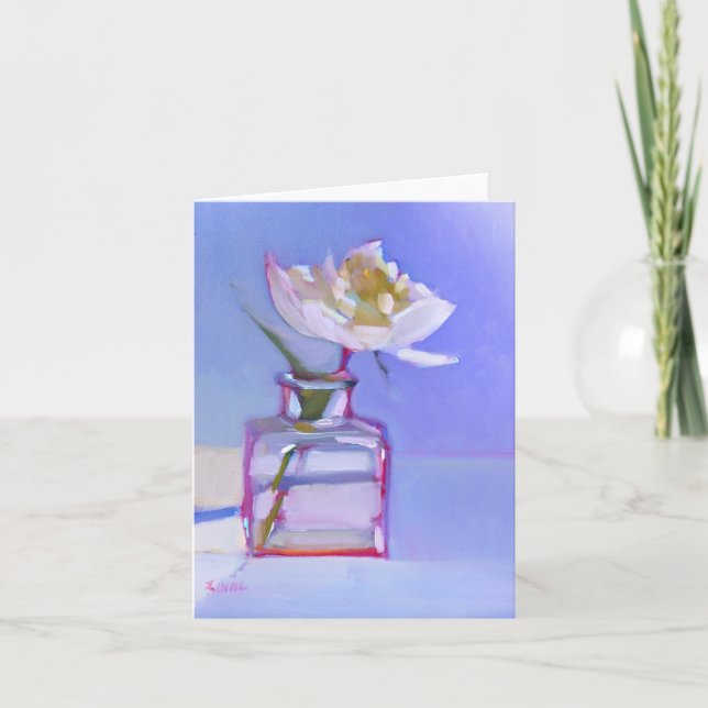'Single White Peony in Glass Vase' Card (Front)