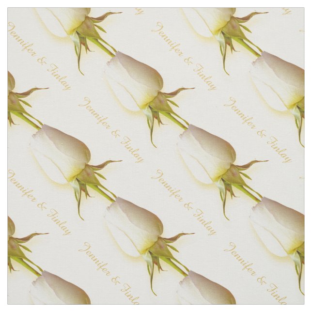 Single white rose wedding custom name fabric (Swatch)