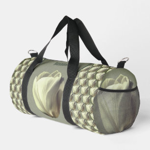 Single White Tulip Flower Personalised Duffle Bag