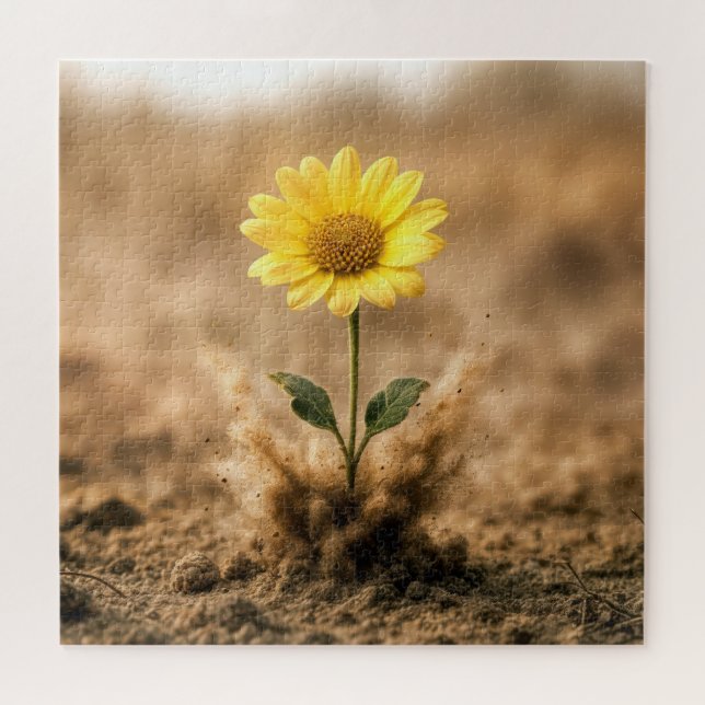 Single Yellow Daisy Bursting Out of Dirt Jigsaw Puzzle (Horizontal)