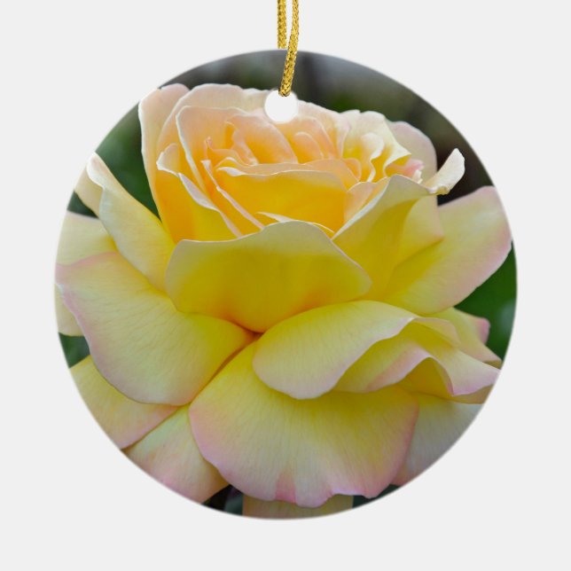 Single yellow rose ceramic tree decoration (Front)