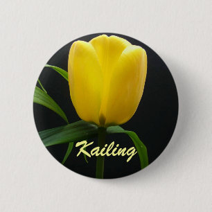 Single yellow tulip flower 6 cm round badge