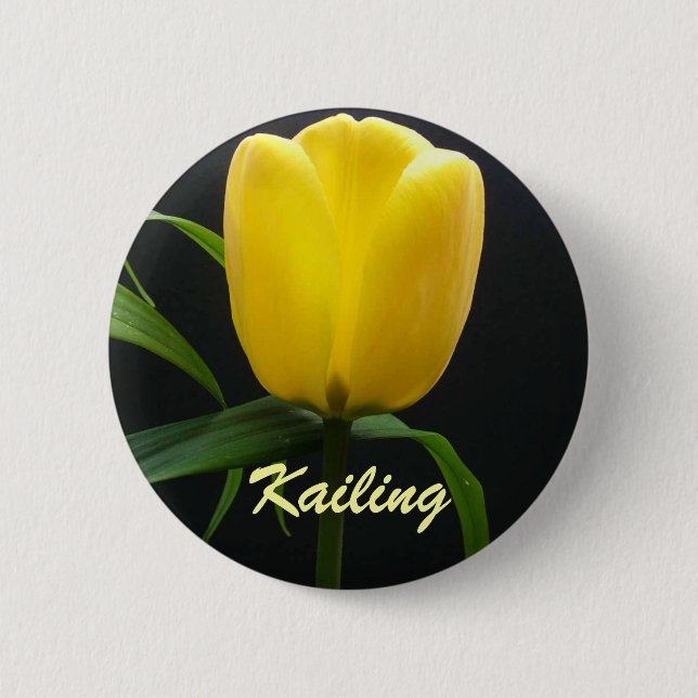 Single yellow tulip flower 6 cm round badge (Front)
