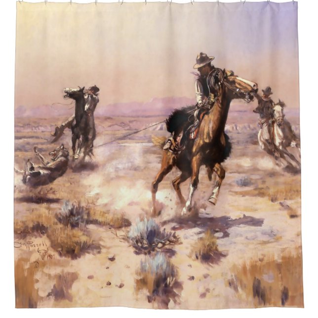 “Singlehanded” Western Art by Charles M Russell Shower Curtain (Front)