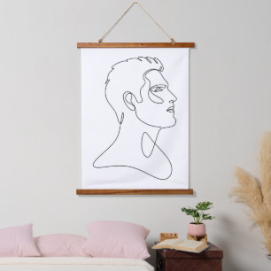 Singular Essence – Minimalist Male Line Art Hanging Tapestry
