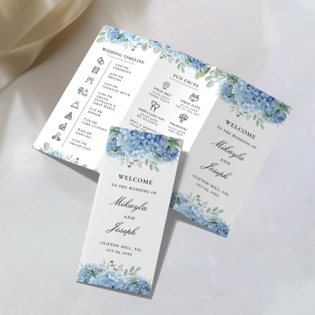 SINI Blue Hydrangea Trifold Wedding Program Flyer (Creator Uploaded)