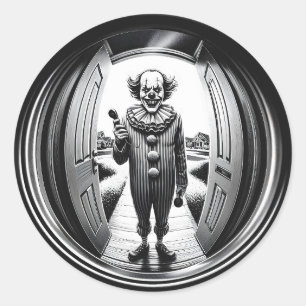Sinister Clown at Your Door Fisheye Classic Round Sticker