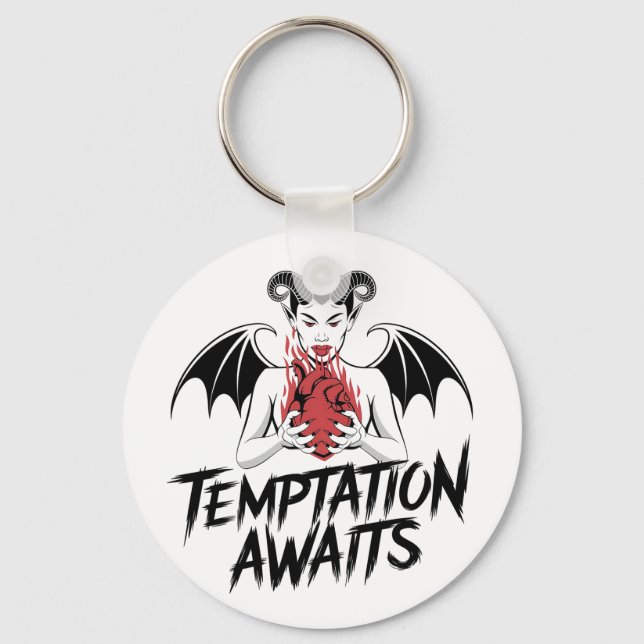 Sinister Gothic Demon Design - Temptation Awaits  Key Ring (Front)