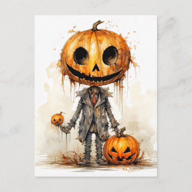 Sinister Gothic Halloween Pumpkin Man Postcard (Front)