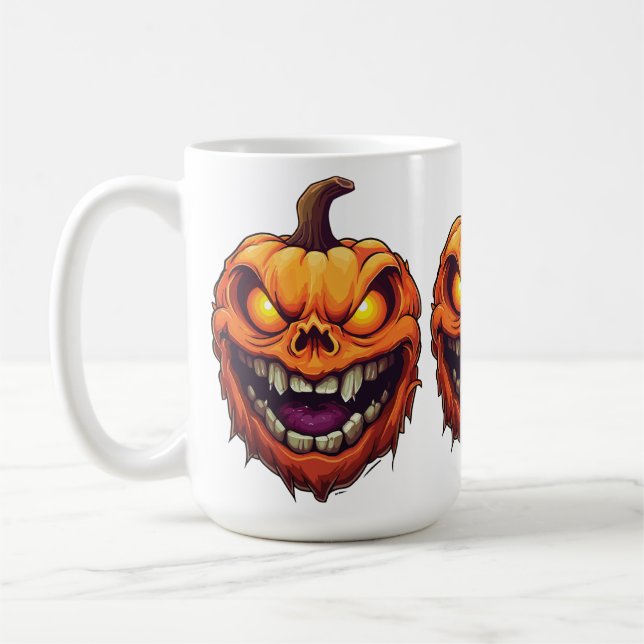 Sinister Grinning Pumpkin Head Coffee Mug (Left)