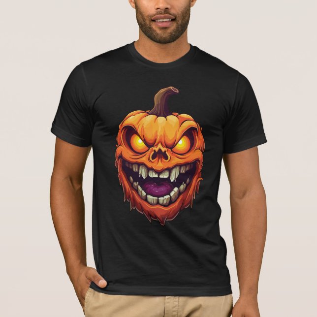 Sinister Grinning Pumpkin Head T-Shirt (Front)