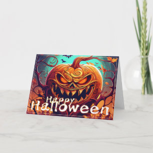 Sinister Jack-o-Lantern Bats Halloween Art Card