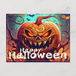 Sinister Jack-o-Lantern Bats Halloween Art Holiday Postcard
